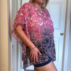 NWT Lane Bryant Flowy Pink and Blue Blouse 14/16